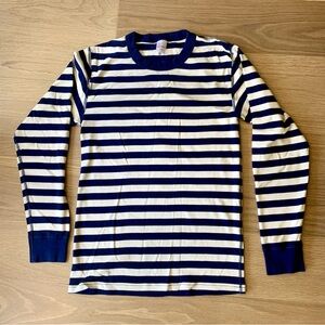 100% cotton navy and white striped long sleeve shirt